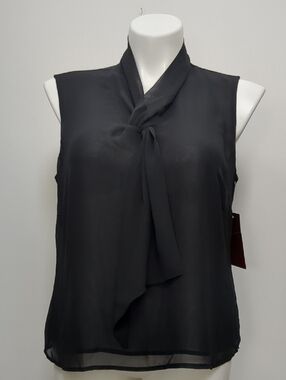 212 Collection Black V-Neck Tie Front Blouse Women’s Size XL Career Top